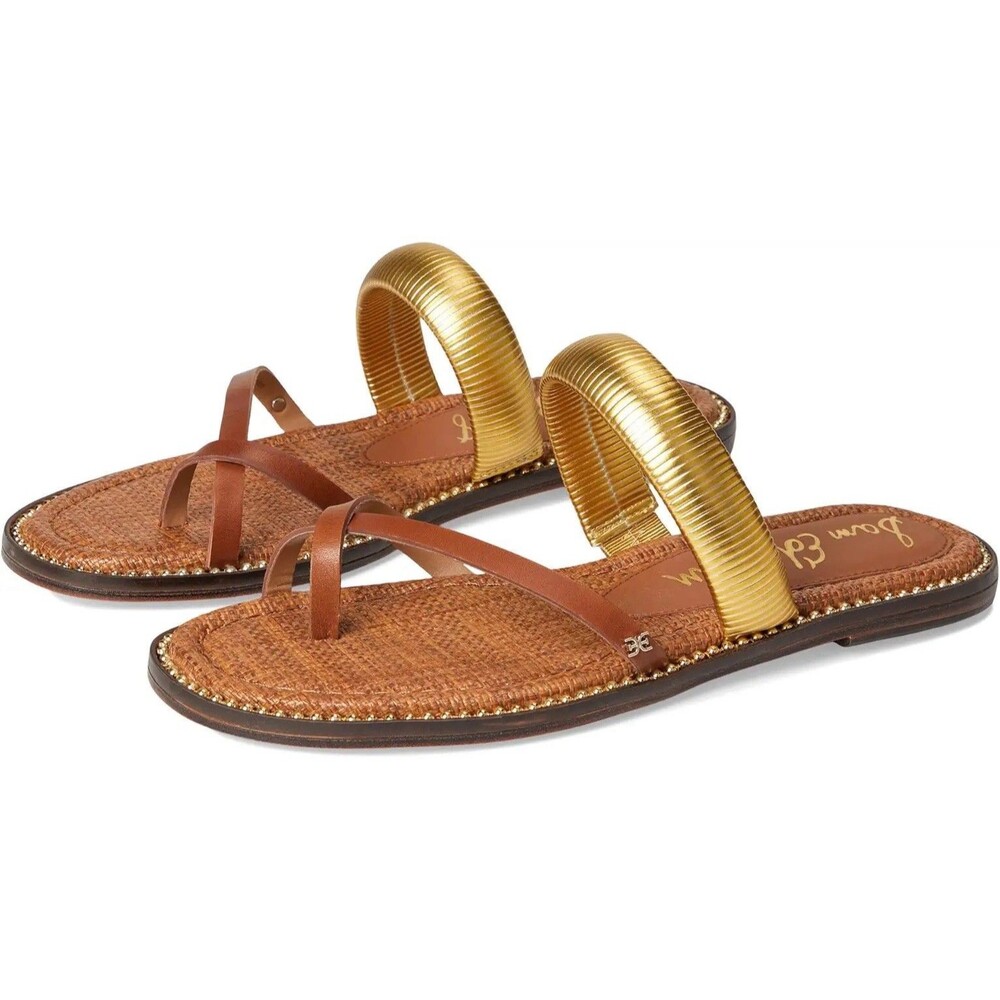 Sam Edelman 9.5  Tillie Cognac Gold Toe Loop Sandals NWB